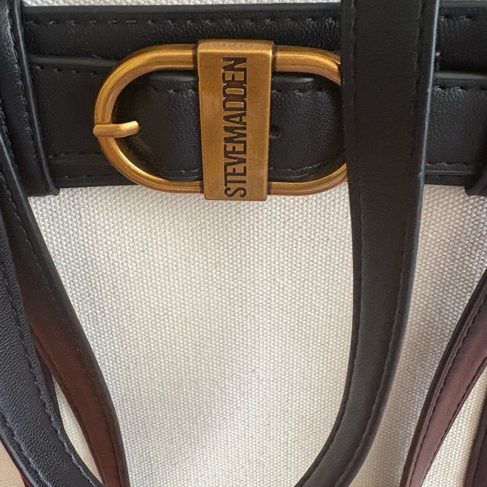 Steve Madden Black and Gold Accent Broy Buckles Tote - Picture 2 of 12